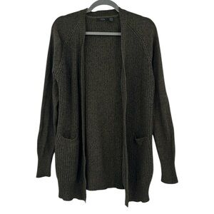 RDI Olive Marled Green Elbow Patch Open Cardigan Size Small